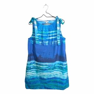 Tyler Boe Linen Cotton Shift Dress Size L Blue Tie-Dye Sleeveless Party Beach
